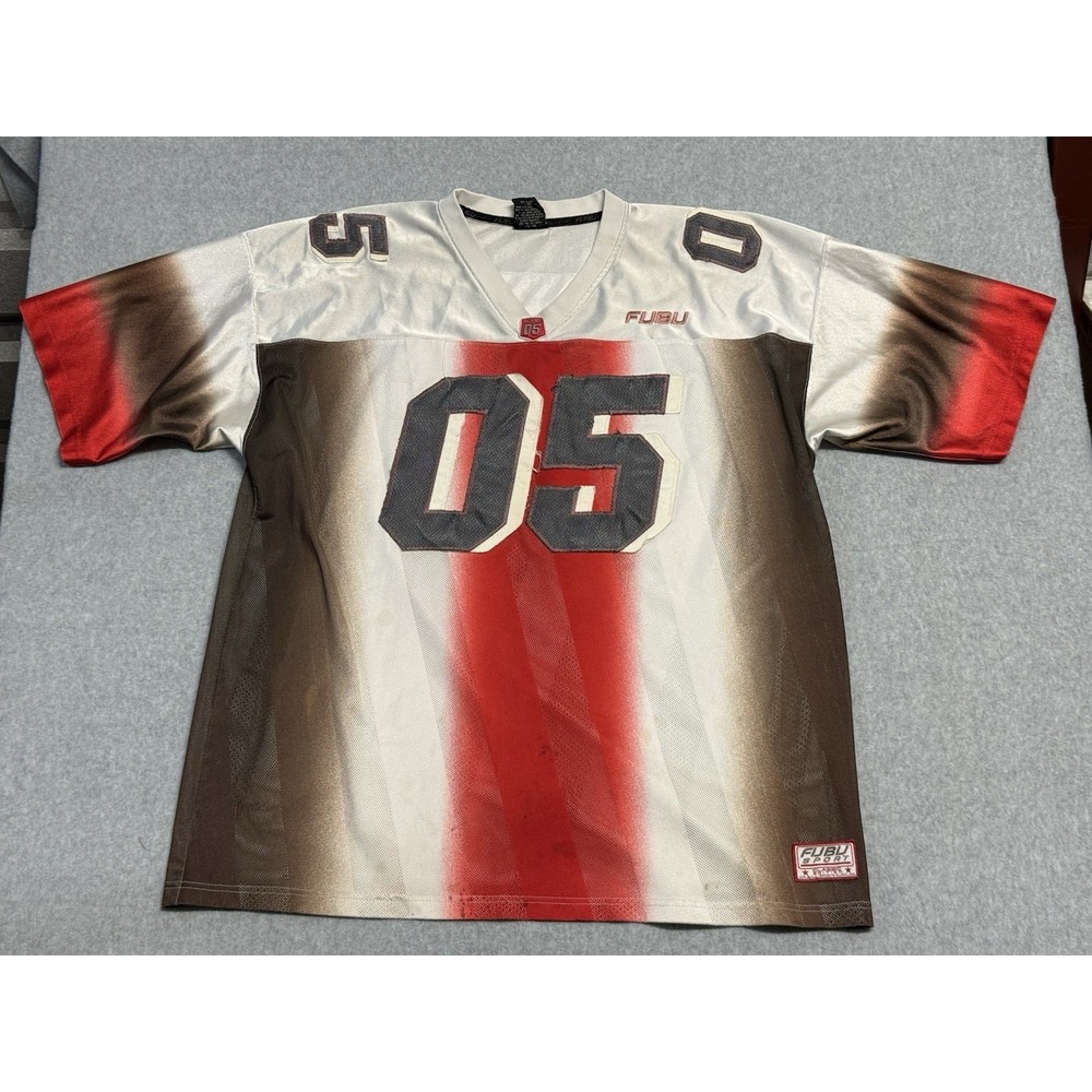 Vintage FUBU Jersey 05 White Red Gradient Mesh Football Shirt XXXL Hip Hop Y2K